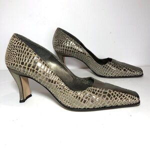 J Renee Heels Metallic Silver Leather Square Toe Women’s 7.5‎ faux snake look
